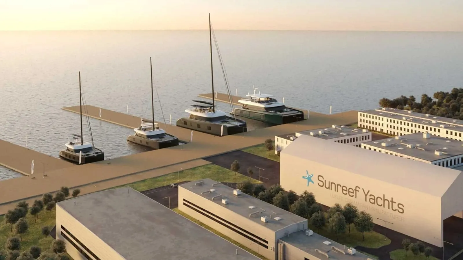 Sunreef Yachts shipyard and marina seen from above