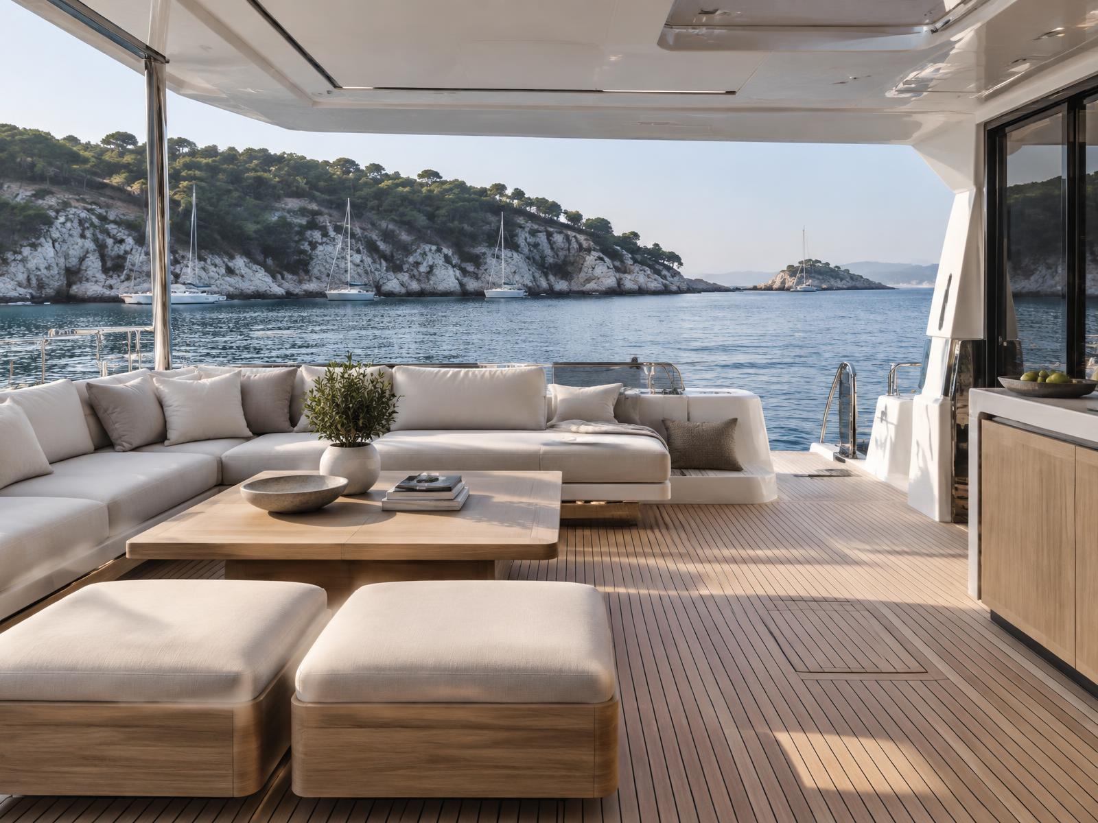 Wide aft deck of a Sunreef catamaran